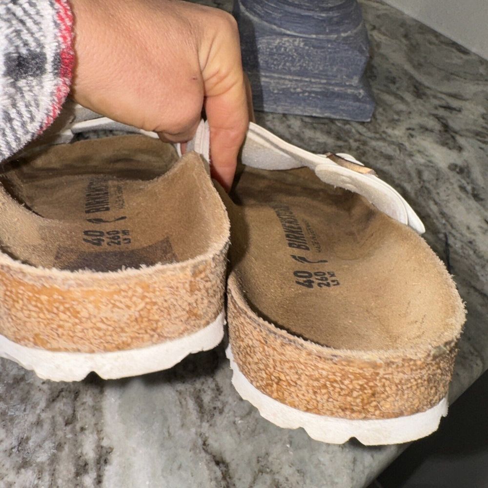 Birkenstock White Mules with Rose Gold Buckles - Picture 4 of 8